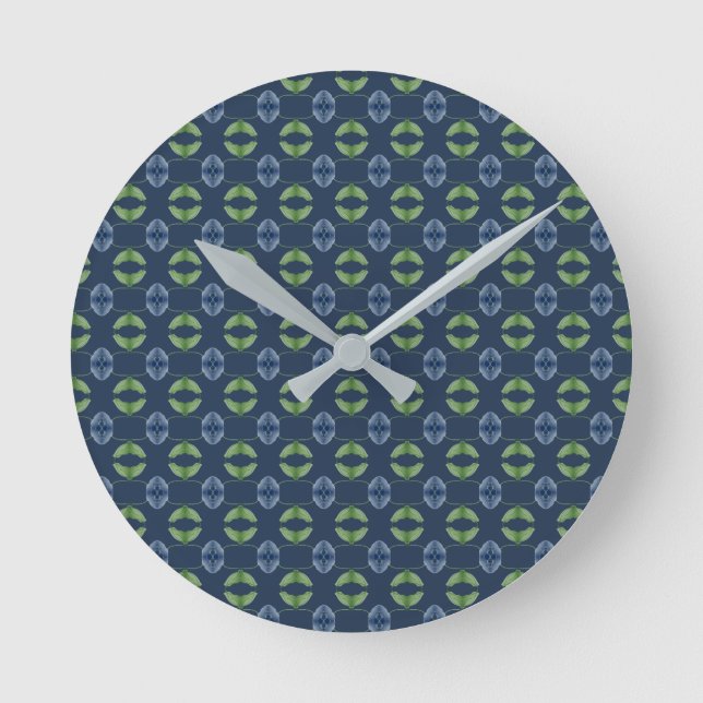 Horloge Ronde Blue And Green Patterned Wall Clock (Recto)