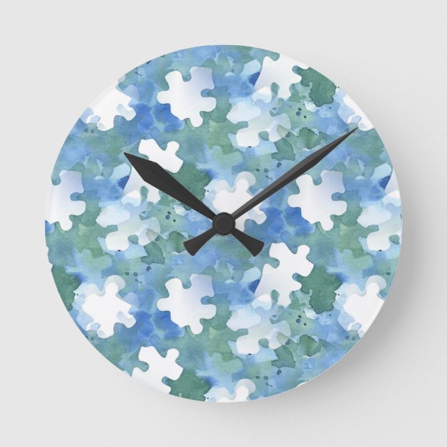 Horloge Ronde Blue and White Jigsaw Puzzle Piece Clock (Recto)