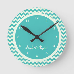 Horloge Ronde Blue Chevron Personnalized Kid's Menace