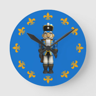 Horloge Ronde Blue Christmas Nutcracker Toy Soldier Round Clock