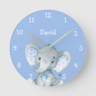 Horloge Ronde Blue Elephant Cute Baby Boy