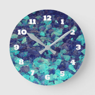 Horloge Ronde Blue Gemstones Rock Beach Stones Décor Cadeau