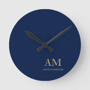 Horloge Ronde Blue Gold Colours Professionnel Lettres initiales