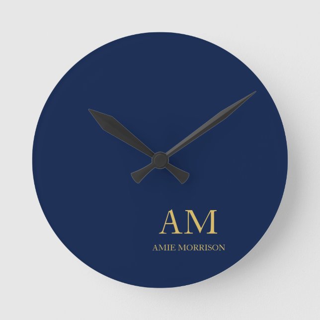 Horloge Ronde Blue Gold Colours Professionnel Lettres initiales  (Recto)