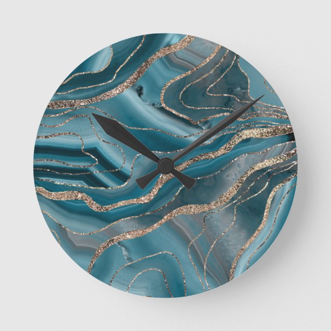 Horloge Ronde Blue Gray Agate Gold Glitter Glam #1 (Recto)