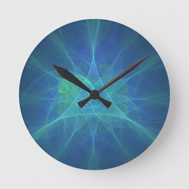 Horloge Ronde Blue Green Fractal (Recto)