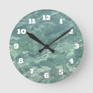 Horloge Ronde Blue Green Water Turquoise Plage côtière Abstraite
