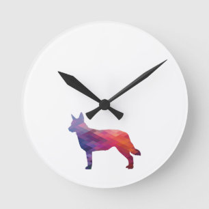 Horloge Ronde Blue Heeler Chien race Silhouette Geo Purple