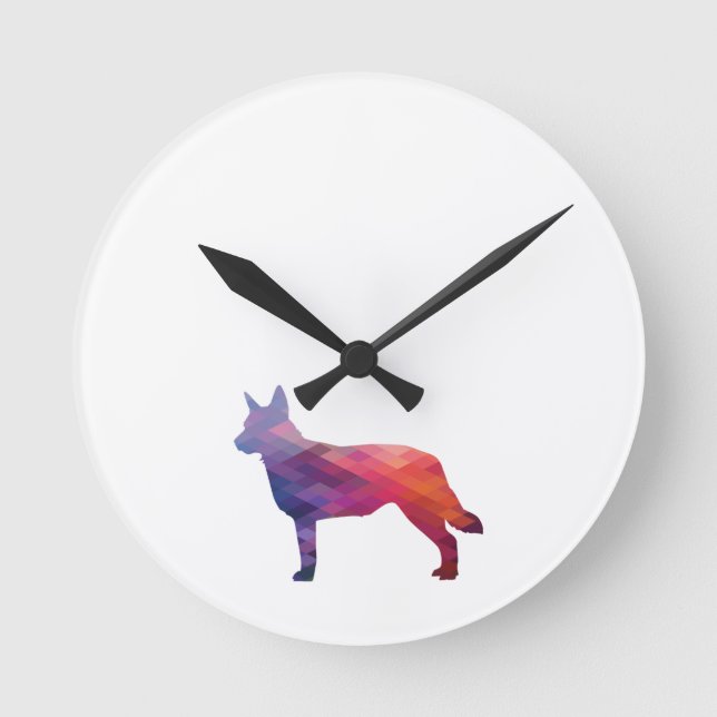 Horloge Ronde Blue Heeler Chien race Silhouette Geo Purple (Recto)