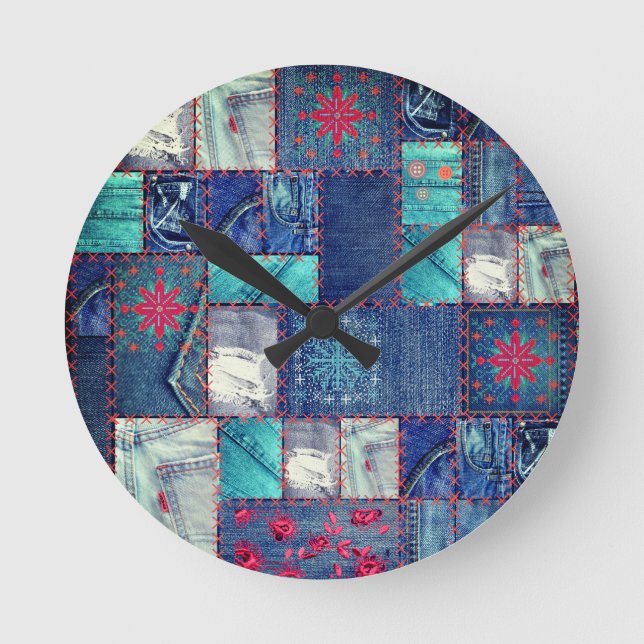 Horloge Ronde Blue Jeans Patchwork (Recto)