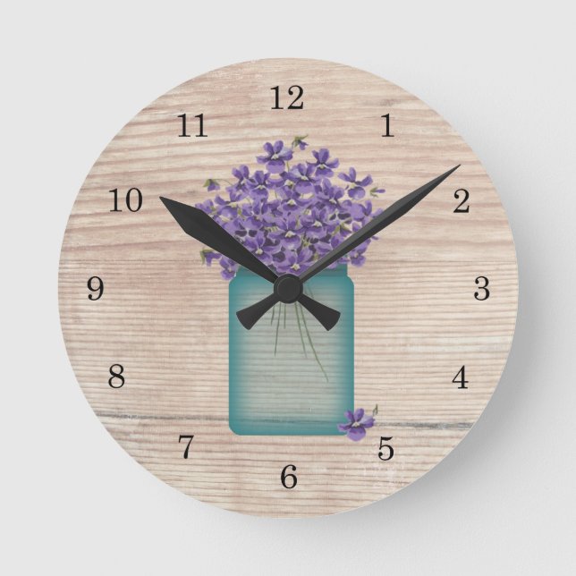 Horloge Ronde Blue Mason Jar Violet Wall Clock (Recto)