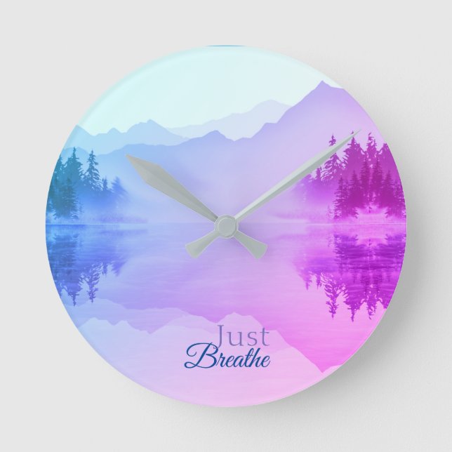 Horloge Ronde Blue N Pink Mountains Paysage forestier (Recto)