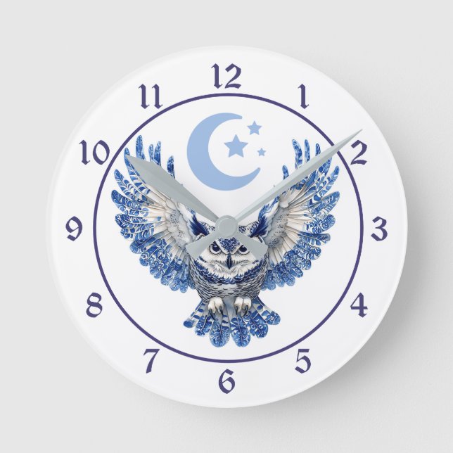 Horloge Ronde Blue Night Owl and Moon (Recto)