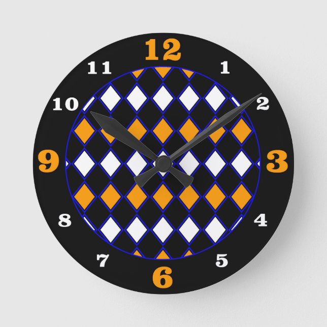 Horloge Ronde Blue & Orange Harlequin Pattern (Recto)
