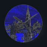 Horloge Ronde Blue Pop Art New York<br><div class="desc">Pop Art Style Manhattan New York City</div>