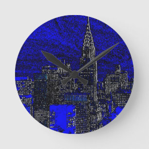 Horloge Ronde Blue Pop Art New York