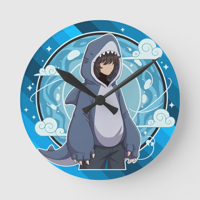 Horloge Ronde Blue Shark Boy Anime Art (Recto)