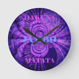Horloge Ronde Blue Sky Hakuna Matata Kenya Giraffe Tissé Art C