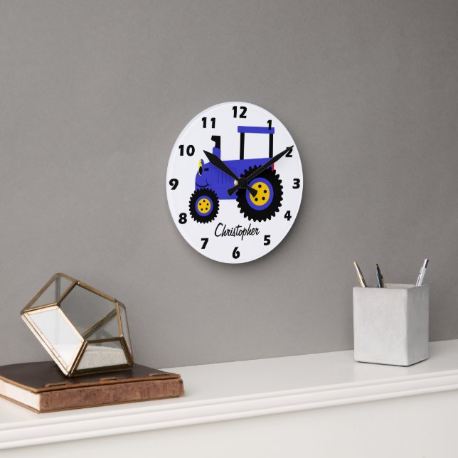 Horloge Ronde Blue Tractor Design Personalised (Bureau)