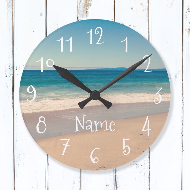 Horloge Ronde Blue Turquoise Sandy Beach Photo Pittoresque (Custom Photo Wall Clock)