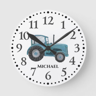 Horloge Ronde Blue Watercolor Tractor Wall Clock