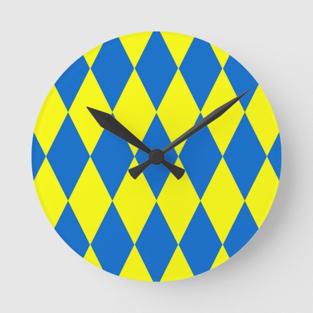 Horloge Ronde Blue Yellow Harlequin Checkered Design  (Recto)