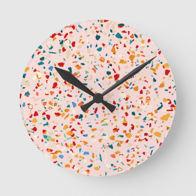 Horloge Ronde Blush Terrazzo | Speckles écocliques roses | ABSTR (Recto)
