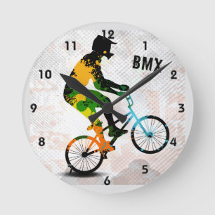 Horloge Ronde BMX Rider in Abstract Paint Splatters SQ WITH TEXT