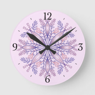 Horloge Ronde Boho Botanical Purple Imaginaire Fleur Mandala