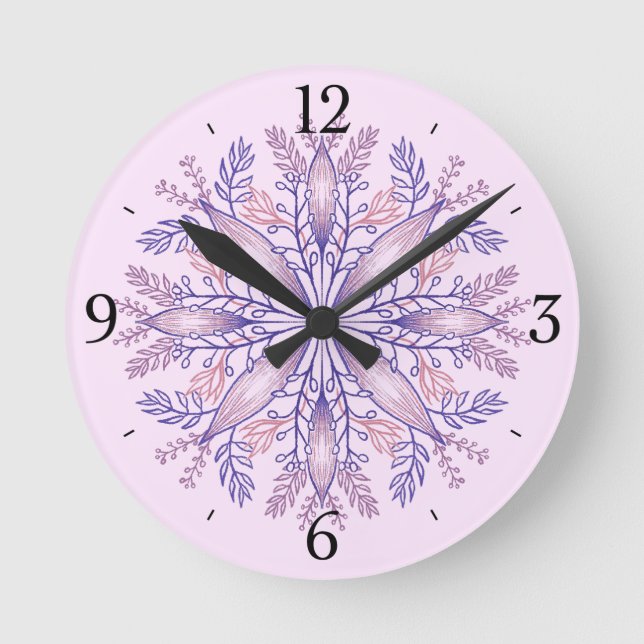 Horloge Ronde Boho Botanical Purple Imaginaire Fleur Mandala (Recto)
