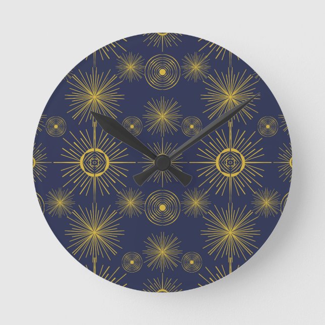 Horloge Ronde Boho Celestial Sun Stars Motif bleu (Recto)