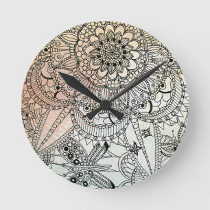Horloge Ronde Boho Mandala Bohemian Art