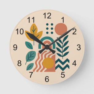Horloge Ronde Boho moderne Abstrait Nature Wall Art
