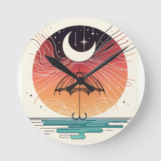 Horloge Ronde Boho Moon & Umbrella Pluie-to-Stars Art minimalist