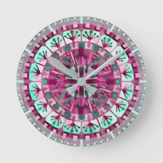 Horloge Ronde Boho Mosaic Carreaux rose Berry -