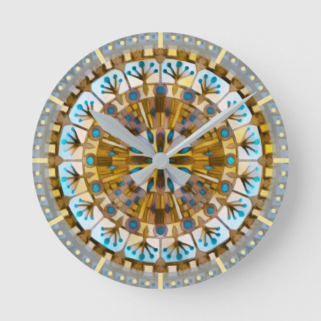 Horloge Ronde Boho Mosaic Carrelage jaune Miel - (Recto)