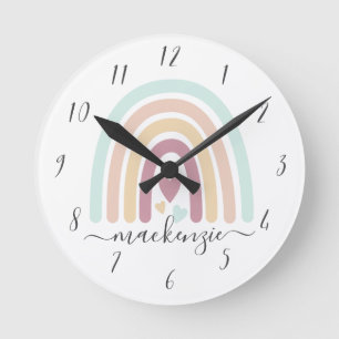 Horloge Ronde Boho Pastel Rainbow & Hearts