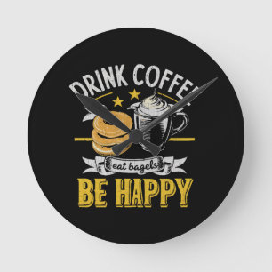 Horloge Ronde Boire du café Manger des bagels Soyez heureux