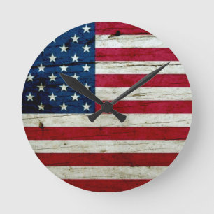 Horloge Ronde Bois affligé par cool de drapeau américain