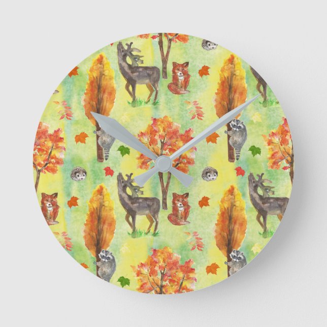 Horloge Ronde Bois Animaux d'aquarelle (Recto)