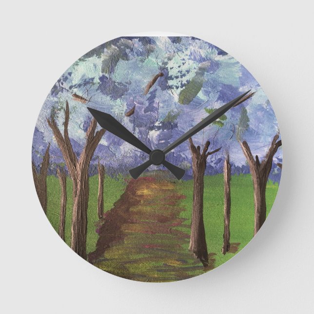 Horloge Ronde Bois bleu automne (Recto)
