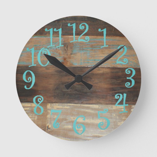 Horloge Ronde Bois bleu vieilli (Recto)