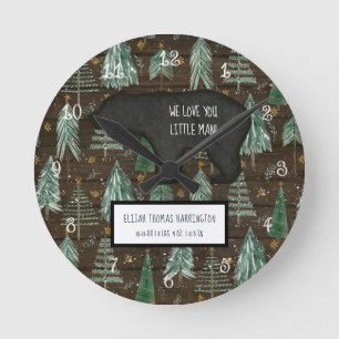 Horloge Ronde Bois Ours Bois Forêt Bébé Garçon Statistiques de n