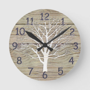 Horloge Ronde Bois patiné avec Arbre