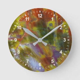 Horloge Ronde Bois pétrifié arc-en-ciel