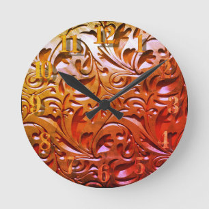 Horloge Ronde Bois sculpté à grain de bois look élégant abstrait