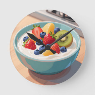 Horloge Ronde Bol de yaourt aux fruits frais