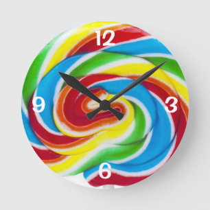 Horloge Ronde Bonbon sucré couleur mignon Rainbow Lollipop