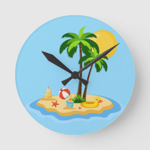 Horloge Ronde Bonjour Été Soleil Rétro Cercle Vintage Plage