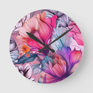 Horloge Ronde Bonjour Printemps Heure du bonheur, Papillon rose 